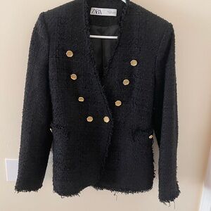 Zara Elegant Black Blazer with Gold Accents